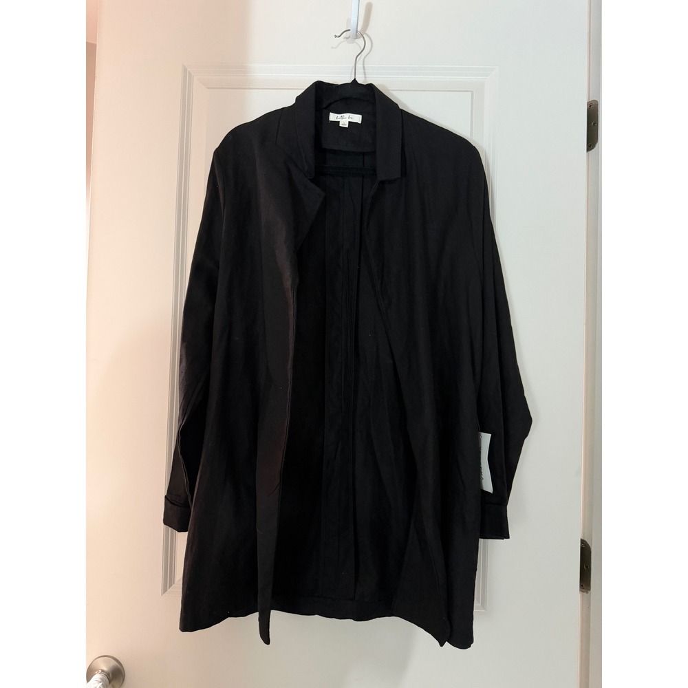 Better Be Womens Black Open Front Blazer Jacket Lightweight Linen Look Size L